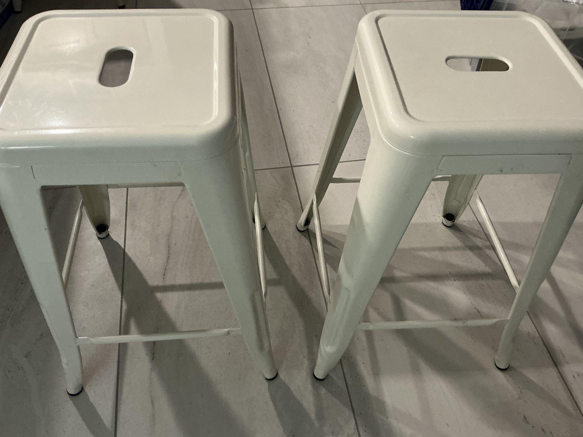 2- White 24” Metal Bar Stools