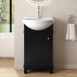 20 in. W x 16 in. D x 35 in. H Single Sink Bath Vanity in Black Finish with White Ceramic Top  20 in. W x 17 in. D x 35 in. H Single Sink Bath Vanity.