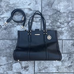 Anne Klein Black Faux Leather Bag with Gold Hardware