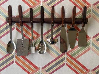 Mid Century Serving Utensil Set w/hanging bracket