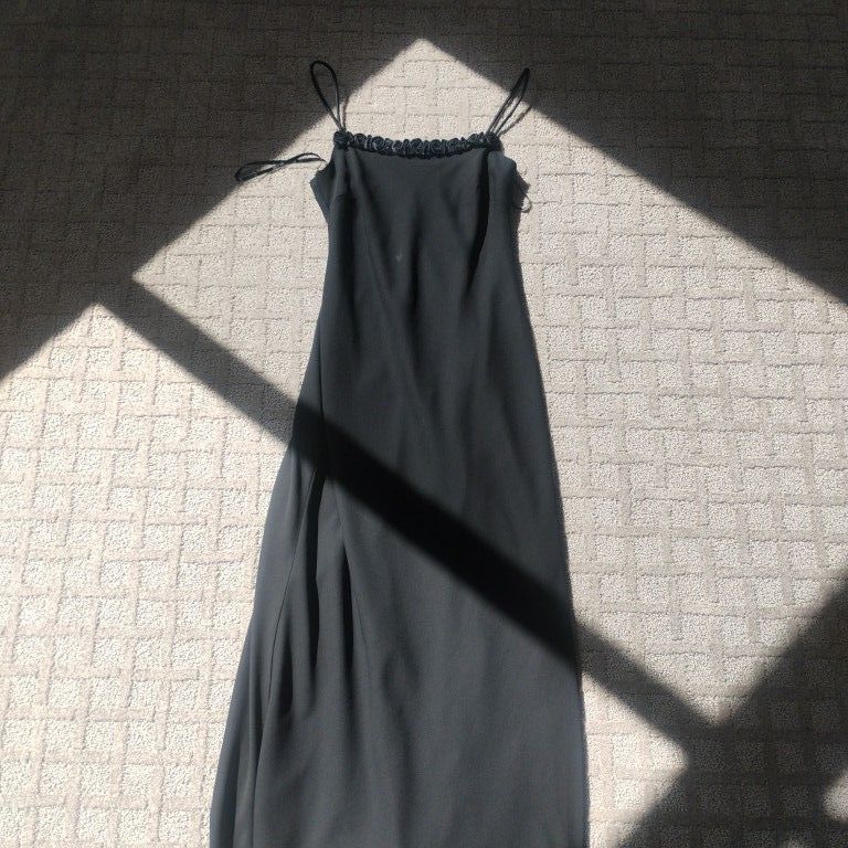 Night Way Collections Black Rosette Slip Dress – Size 8 (M)