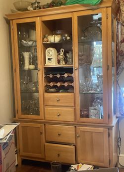 Oak China Cabinet With Lighted Glass Shelves. Need Gone By 10/14