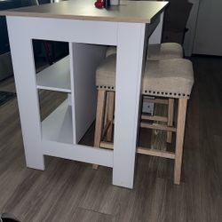 Kitchen Island Table – White with Butcher Block Top 