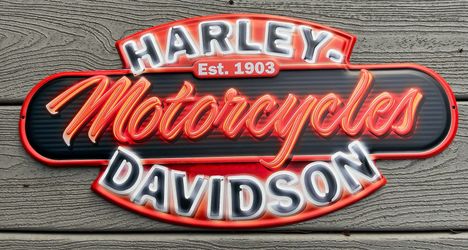 HARLEY DAVIDSON MOTORCYCLES NEON AFFECT EMBOSSED METAL SIGN
