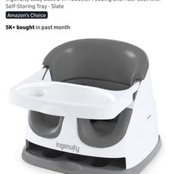 Ingenuity Baby Base 2-in-1 Booster Feeding and Floor Seat with Self-Storing Tray - Slate