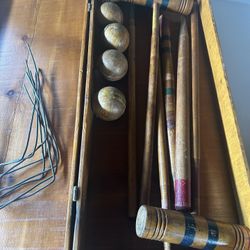 Vintage Croquet Set All Wood Complete Set In Vintage Handmade Wood Box