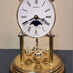 VINTAGE BULOVA QUARTZ ANNIVERSARY DOME CLOCK - MOON PHASE 