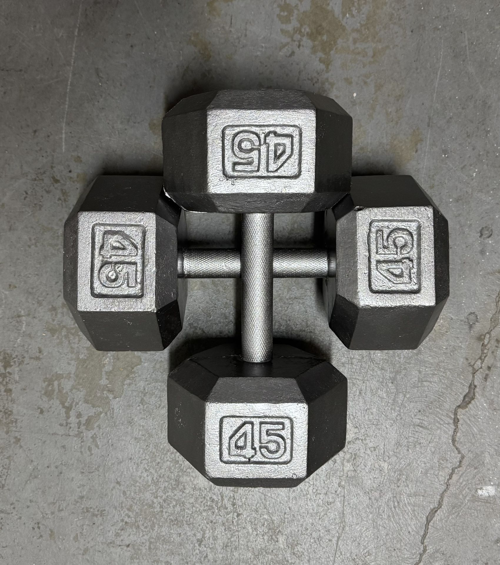 Pair Of 45 Pound HEX Dumbbells 