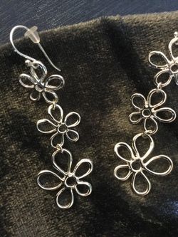 Fashion design Jewelry / Silver flowers long earrings 🌿🌺🌿