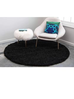 Black Round Shag Area Rug 94”
