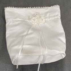 Satin Bridal Wedding Small Money Bag with Pearl-Embellished 3 Flowers for Dollar Dance - Vintage