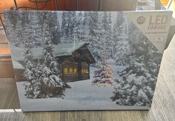 Beautiful snowy cabin LED light up Christmas print