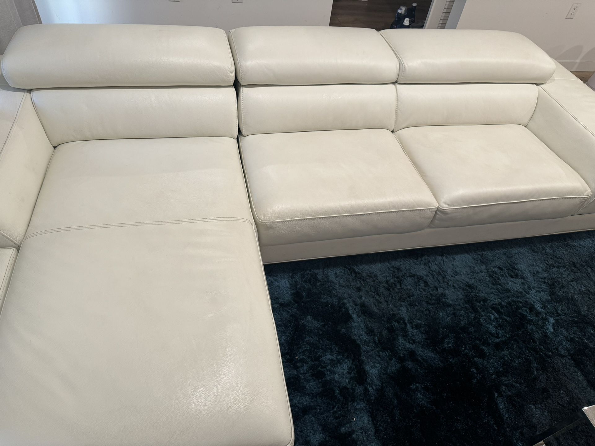 Modani White L Shaped Leather Couch