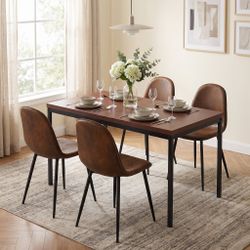 Homy Casa CAJON+CHARLTON 7PC Dining Set 59” Dark Wood Table with 6 Charlton Brown Suede Chairs Open Box