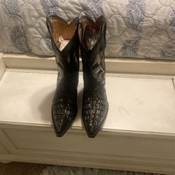 Genuine Black Leather Cowboy Boots