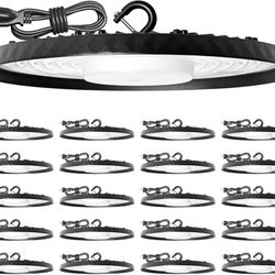 20 Pack UFO LED High Bay Lights 250W,37,500LM Super Bright 5000K IP65 Waterproof UFO High Bay LED Shop Lights & Garage Lights with US Plug for Garage/