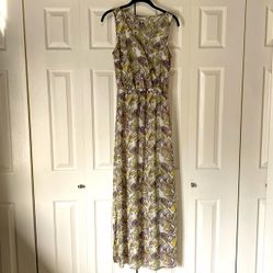 Dynamite Floral and Parrot Maxi Dress With Side Slits 
