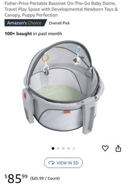Fisher Price Portable Bassinet On-The-Go Baby Dome, Travel Play Space with Developmental Newborn Toy