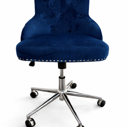 Velvet Tufted Glam Desk/Vanity Chair – Navy Blue Chrome Rolling