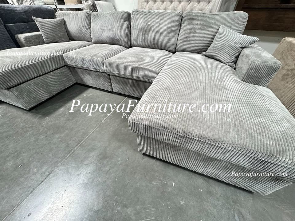 NEW LARGE Sectional with TWO Left and Right CHAISE Lounge Sofa Set Light Grey Soft Fabric Big Furniture SALE U Shape Ashley Style Dark Clearance Couch
