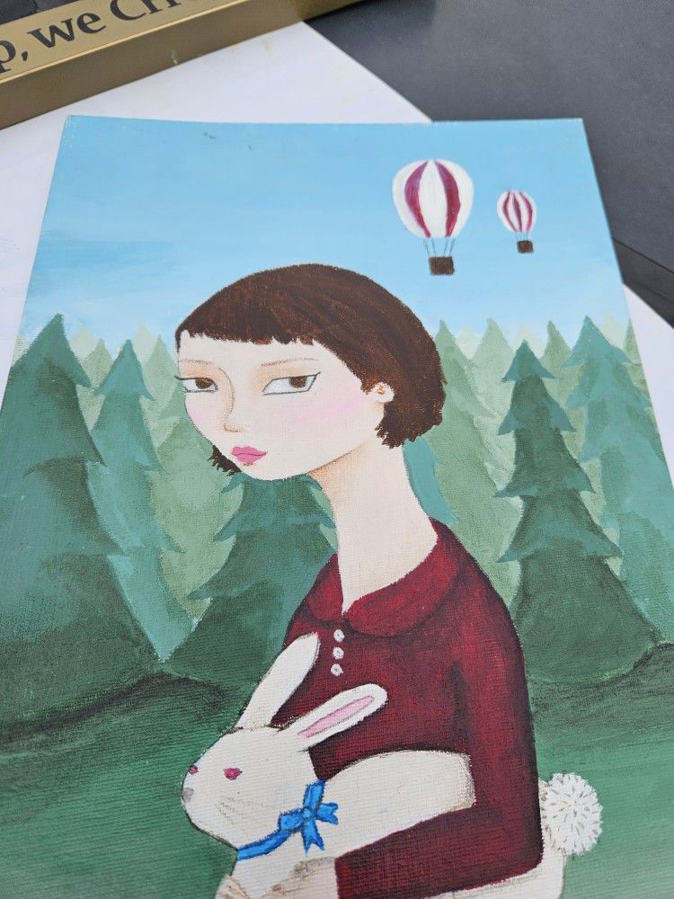 Hand Painted Girl With Bunny