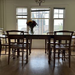 Vintage Mid century Hardwood Dining Table And 6 Chairs 