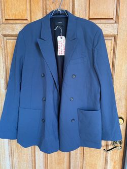 Vince Men’s M Navy Blue Double Breasted Blazer Jacket Single Vent Design Sample