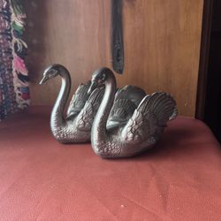 Antique Silver Swan Book Ends 