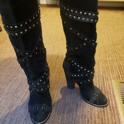 Black Suede Leather Boots. Size 9.5