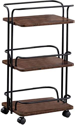 Vecelo - 3 level cart with handle and wheels for makeup, make-up organizer, kitchen, office, bedroom, brown