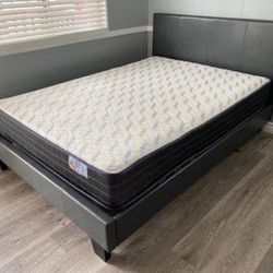 Full Size Gray New Bed With Nice Mattress Included 