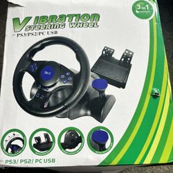 Game Racing Steering Wheel with Pedals,Compatible with PS3/PS2/PC,3-in-1 Racing Steering Wheel USB Vibration Steering Wheel,180 Degree Rotation of Rac