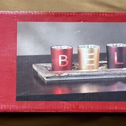Believe Tealight Holders With Tray And Stones 7 Glasses 