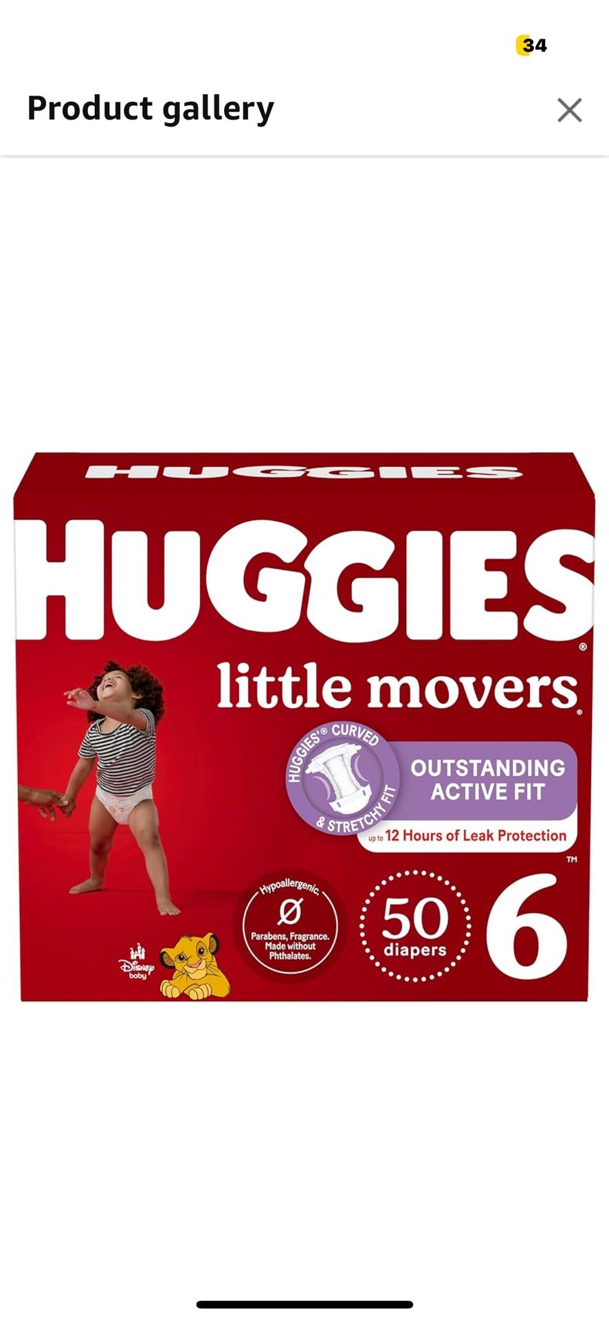 Huggies Size 6 Diapers, Little Movers Baby Diapers, Size 6 (35+ lbs), 50 Count 