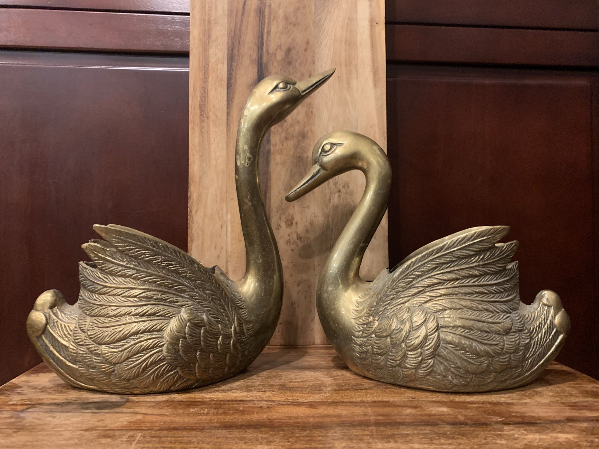 Vintage Brass Swan Planters Home Decor