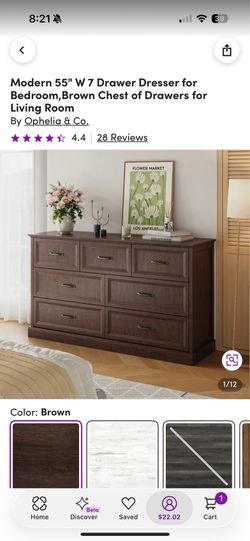 Modern 55" W 7 Drawer Dresser for Bedroom, Brown Chest of Drawers for Living Room