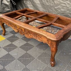 Beautiful Heavy Wood Coffee Table With Glass Top