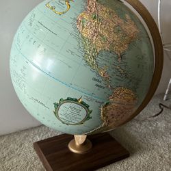 Vintage Illuminated Replogle 12” Diameter Globe World Premier Series Wood Base Raised Relief