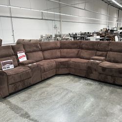 CHOCOLATE OR GREY RECLINING SECTIONAL 