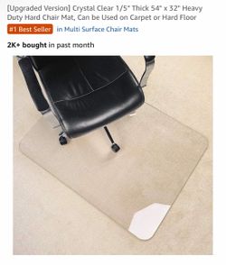 Crystal Clear 1/5" Thick 54" × 32" Heavy Duty Hard Chair Mat, Can be Used on Carpet or Hard Floor