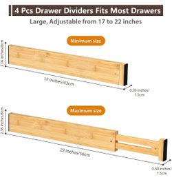 Four pack bamboo adjustable drawer organizer spacer