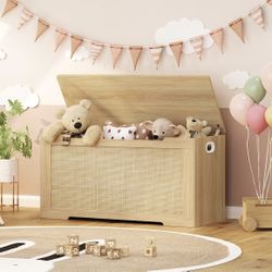 39.4” Storage Chest, Toy Box with 2 Safety Hinges, Natural 