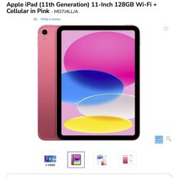 Apple iPad  (11th Generation, 2025) 11-Inch 128GB Wi-Fi + Cellular(AT&T) in Pink - MD7J4LL/A