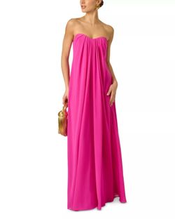 Adrianna Papell Chiffon Long Gown Strapless Hot Pink Flame sz 10 NWT Formal Prom