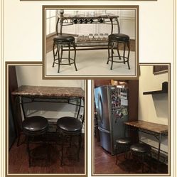 $125 Marble Top Bar Table with 2  Stools 