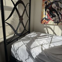 Lightly distressed steel frame twin bed + mattress