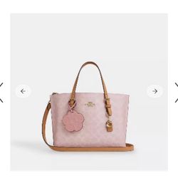 Coach Mollie Tote Bag 25 Signature Canvas With Charms CER24 Gold/Powder Pink
