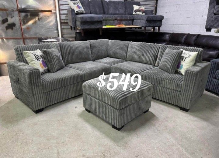 Sectional Set With Ottoman Black Or Dark Grey