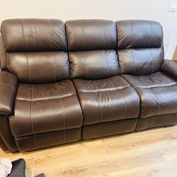 Leather Recliner Sofa with 2  Electric Reclining Loveseat
