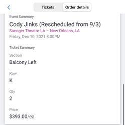 Cody Jinks Tickets  NOLA